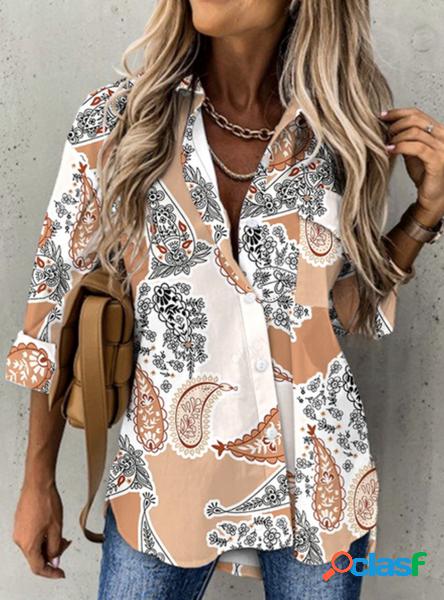 Abstrait Toile de Jean Col de Chemise Décontracté Blouse