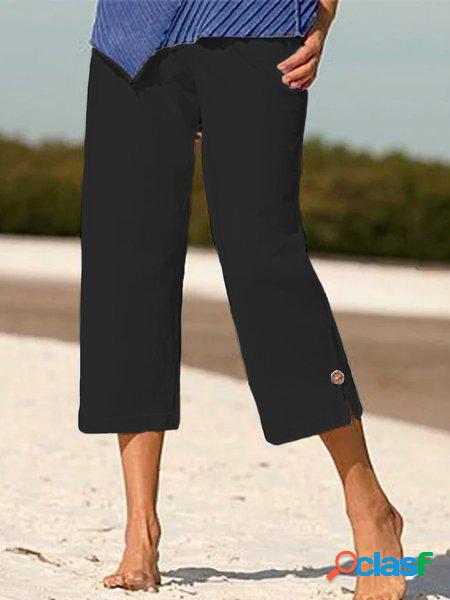 Ample Coton Plain Décontracté Pantalons