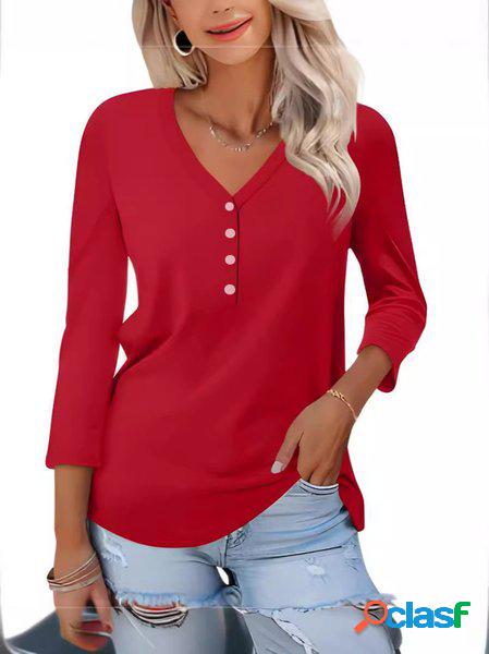 Femmes Manches Longues T-shirt Printemps / Automne Gris Plain Col V Quotidien Sortie Décontracté Top Femmes Manches Longues T-shirt Printemps / Automne Gris Plain Col V Quotidien Sortie Décontracté Top
