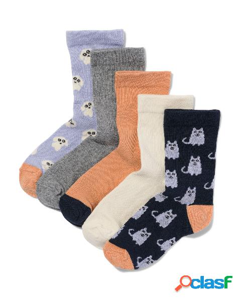 Hema chaussettes en coton chien chat - 5 paires bleu (bleu)