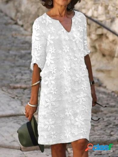 Plain Lin Coton Et Lin Col V Robe