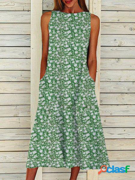 Sans Manches Col Rond Robe Florale
