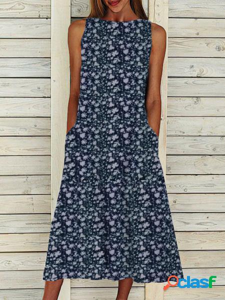 Sans Manches Col Rond Robe Florale