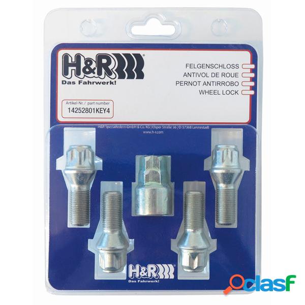 H&amp;r kit antivol m14x1.50x31mm conique - 4 boulons de blocage avec adaptateur hr1453101key4