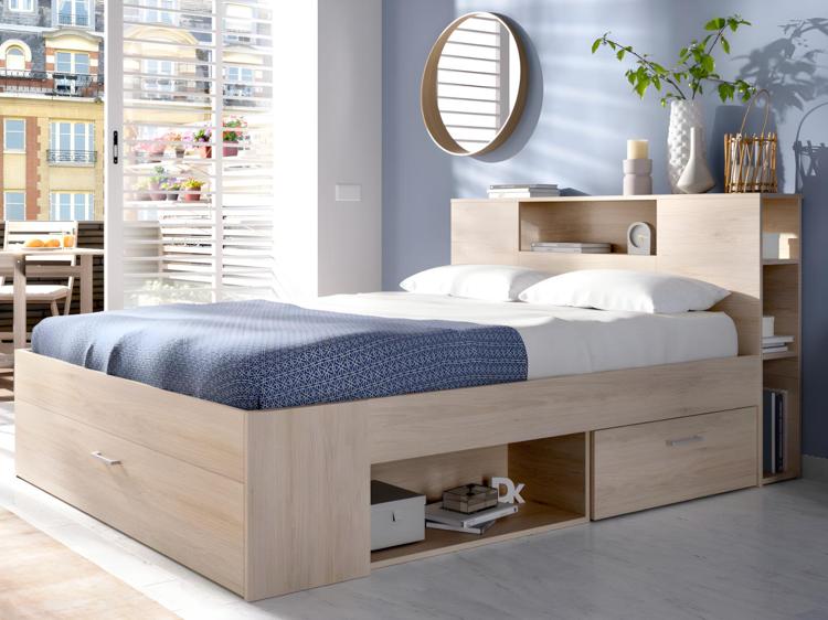 Lit avec rangements 160 x 200 cm coloris: naturel + sommier Lit avec rangements 160 x 200 cm coloris: naturel + sommier