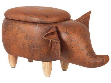 Tabouret enfant en cuir pu marron fonc/xc3/xa9 elephant