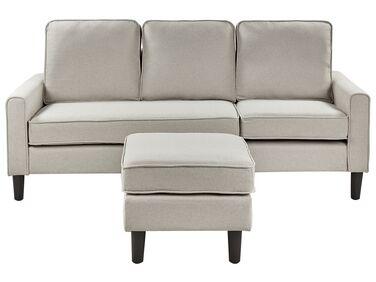 Canap/xc3/xa9 3 places avec pouf en tissu beige clair avesta