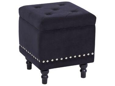 Tabouret en velours noir avec coffre loretto