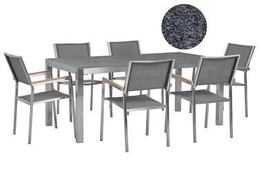 table de jardin plateau granit gris poli 180 cm 6 chaises