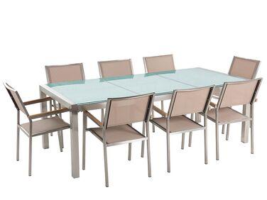 Ensemble de jardin table en verre 8 chaises beiges grosseto Ensemble de jardin table en verre 8 chaises beiges grosseto