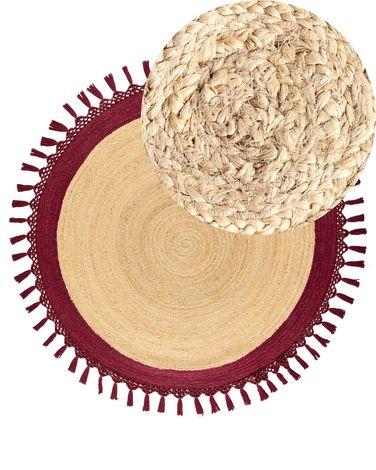 Tapis rond en jute /xe2/x8c/x80 140 cm beige et rouge marts