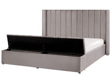 Lit avec banc de rangement velours noyers 180 x 200 cm gris Lit avec banc de rangement velours noyers 180 x 200 cm gris