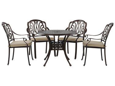 Ensemble de repas de jardin marron 4 places avec coussins