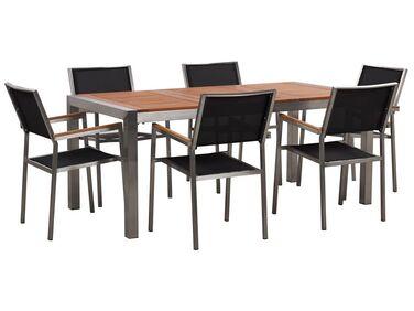 Table de jardin plateau bois eucalyptus 180 cm et 6 chaises
