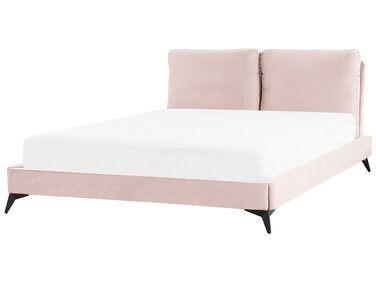 Lit avec sommier velours melle 160 x 200 cm rose pastel