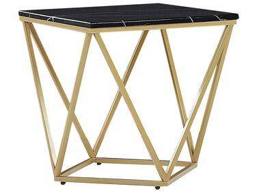 Table appoint carr/xc3/xa9e effet marbre noir / pied or 50 x