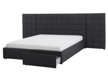 Lit avec tiroirs de rangement tissu millau 160 x 200 cm gris Lit avec tiroirs de rangement tissu millau 160 x 200 cm gris