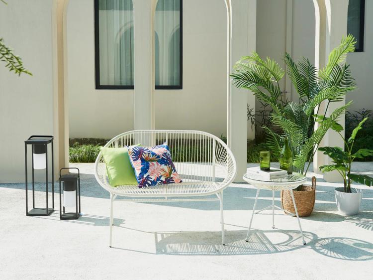 Banc de jardin en fils de résine tressés - blanc - alios iii