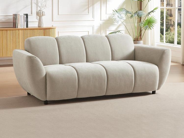 Canapé 3 places en tissu beige effet matelassé julori Canapé 3 places en tissu beige effet matelassé julori