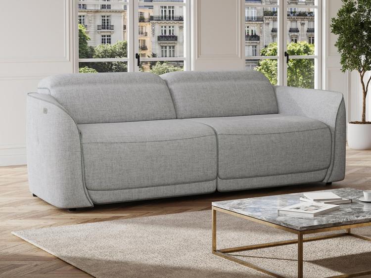 Canapé 3 places relax électrique en tissu chiné gris clair Canapé 3 places relax électrique en tissu chiné gris clair