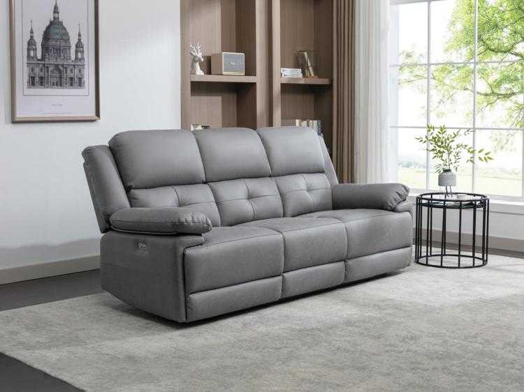 Canapé 3 places relax électrique en tissu gris dolene