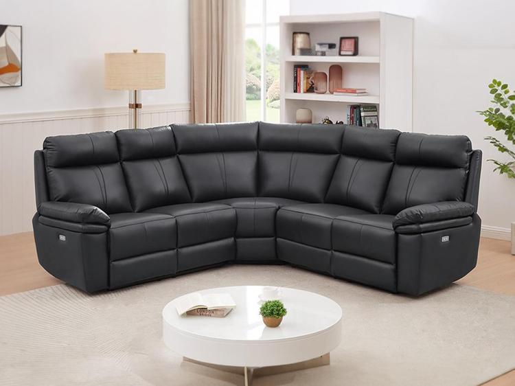 Canapé d'angle relax électrique en cuir noir mesola Canapé d'angle relax électrique en cuir noir mesola