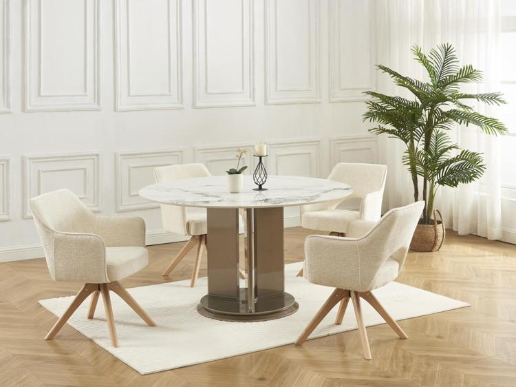 Chaise pivotante avec accoudoirs en tissu et chêne - crème - Chaise pivotante avec accoudoirs en tissu et chêne - crème -