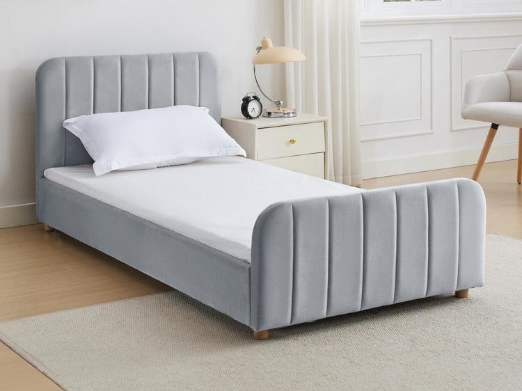 Lit 90 x 190 cm en velours avec coutures verticales gris +