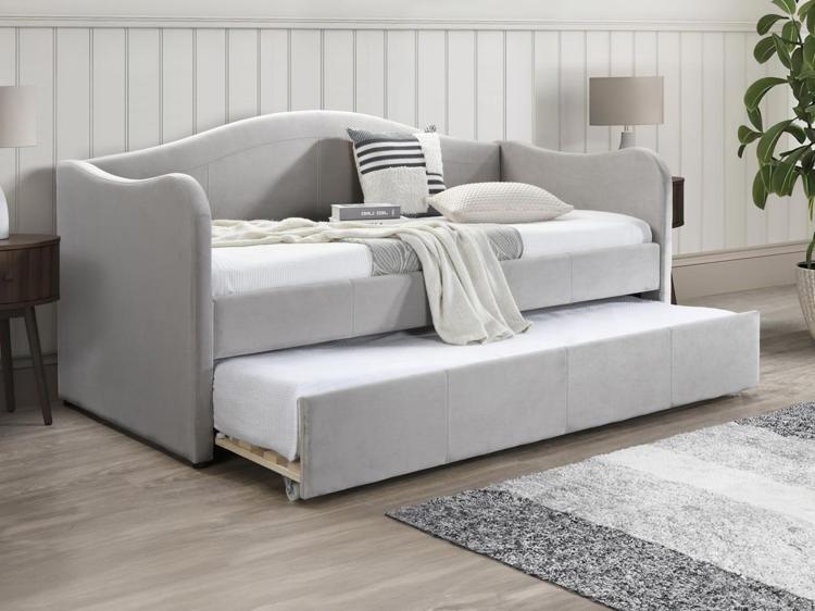 Lit banquette gigogne 2 x 90 x 190 cm velours gris clair +