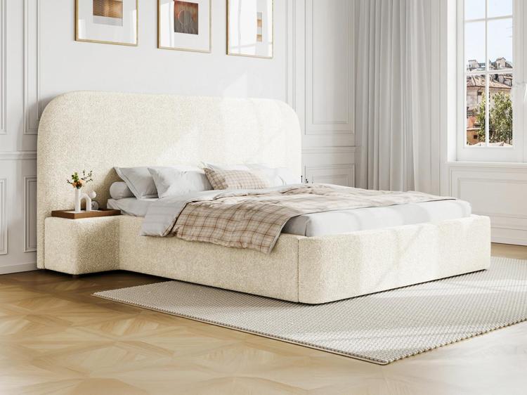 Lit coffre 140 x 200 cm chevets tissu bouclette blanc + Lit coffre 140 x 200 cm chevets tissu bouclette blanc +