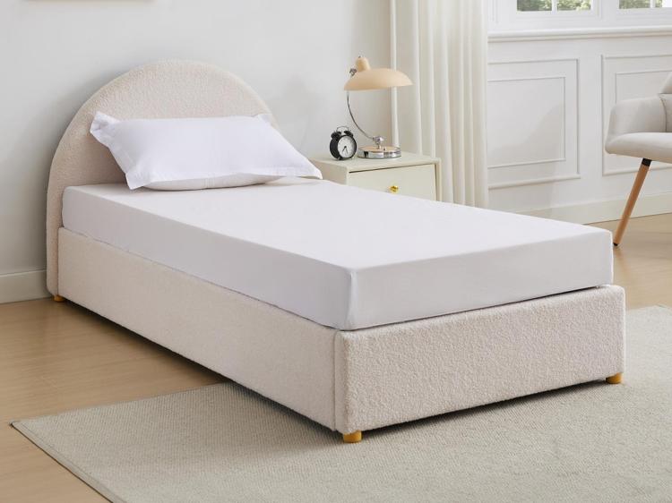 Lit coffre 90 x 190 cm en tissu bouclette coloris crème - Lit coffre 90 x 190 cm en tissu bouclette coloris crème -