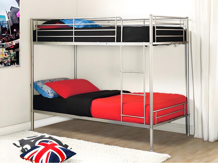 Lits superposés 2 x 90 x 190 cm métal argent avec sommiers Lits superposés 2 x 90 x 190 cm métal argent avec sommiers