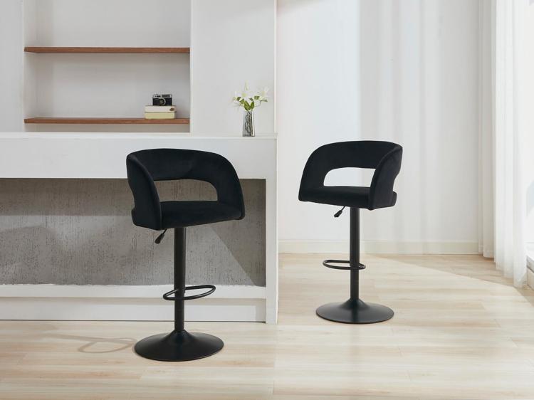 Lot de 2 tabourets de bar en velours et métal - hauteur Lot de 2 tabourets de bar en velours et métal - hauteur