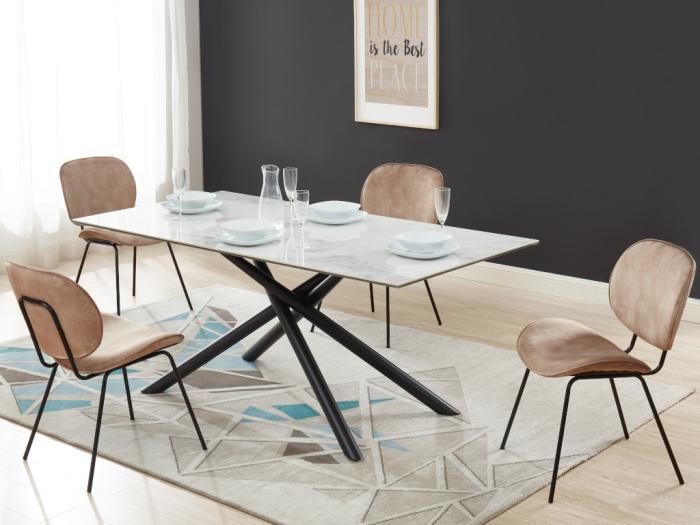 Lot de 6 chaises tissu effet velours b'&' métal. beige. Lot de 6 chaises tissu effet velours b'&' métal. beige.