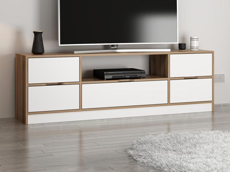 Meuble tv avec 3 portes, 2 tiroirs et 1 niche - blanc et Meuble tv avec 3 portes, 2 tiroirs et 1 niche - blanc et
