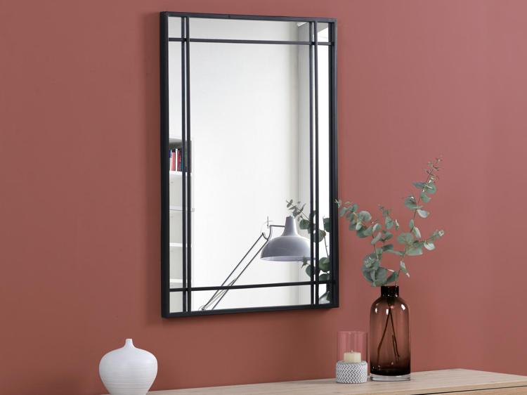 Miroir fenêtre industriel en métal - l.60 x h.86,5 cm - noir