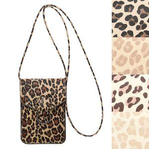 Pochette téléphone léopard à rabat avec anneau décoratif