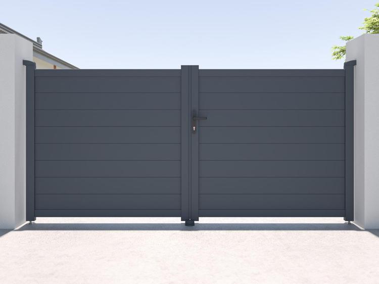 Portail battant en aluminium plein - l305 x h150 cm - Portail battant en aluminium plein - l305 x h150 cm -