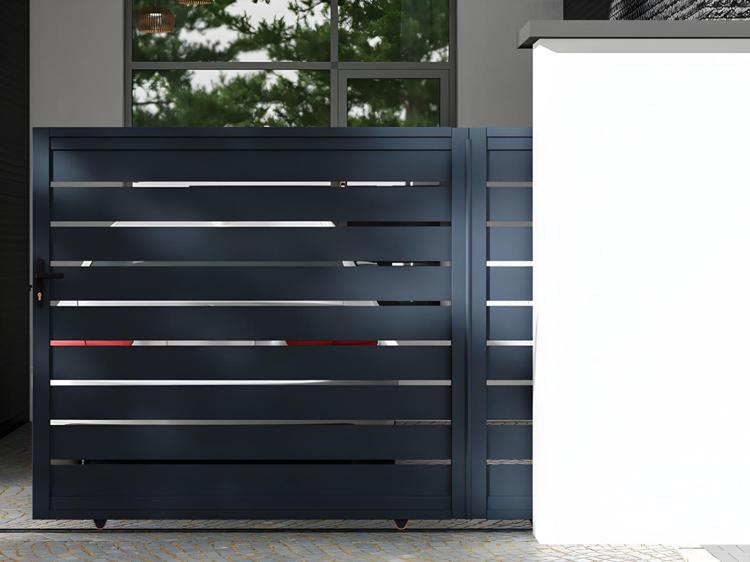 Portail coulissant aluminium semi ajouré - l416 x h183 cm - Portail coulissant aluminium semi ajouré - l416 x h183 cm -