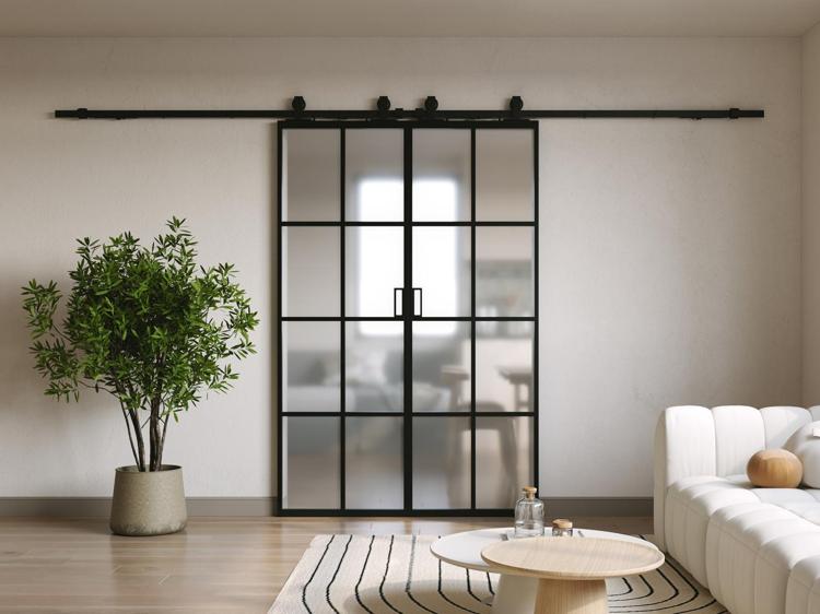 Porte coulissante double en applique - verre trempé dépoli - Porte coulissante double en applique - verre trempé dépoli -