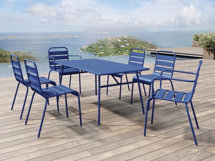 Salle à manger de jardin en métal: table l.160 cm, 2 Salle à manger de jardin en métal: table l.160 cm, 2