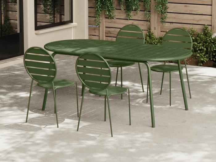 Salle à manger de jardin métal kaki: 1 table ovale l.180 cm Salle à manger de jardin métal kaki: 1 table ovale l.180 cm