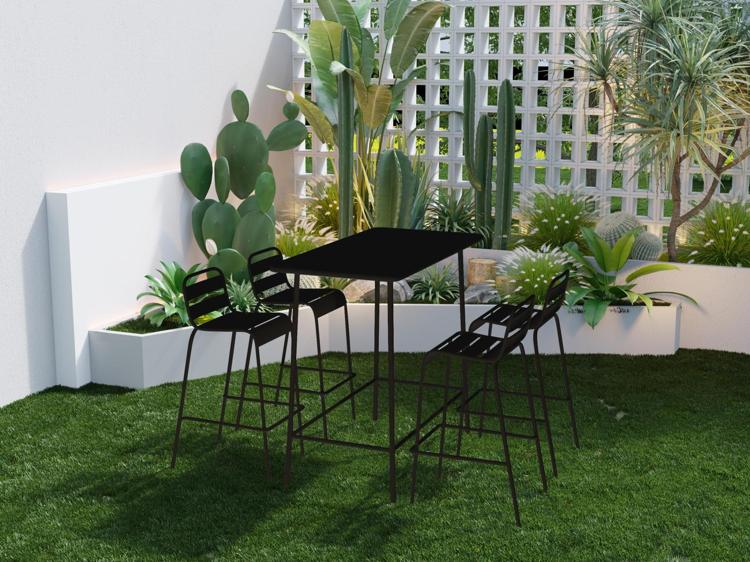 Salle à manger haute de jardin: une table l.120 cm et 4 Salle à manger haute de jardin: une table l.120 cm et 4