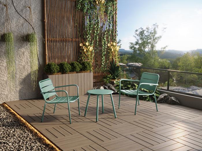 Salon de jardin en métal vert amande: 2 fauteuils bas Salon de jardin en métal vert amande: 2 fauteuils bas