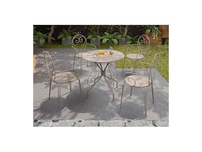 Table + 4fauteuils jardin métal fer forgé - beige - Table + 4fauteuils jardin métal fer forgé - beige -