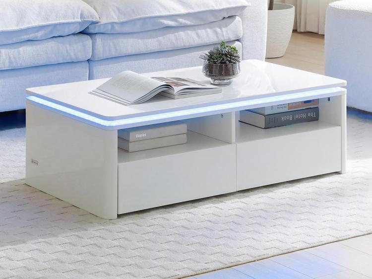 Table basse 2 tiroirs et 2 niches avec leds - blanc - sylpia Table basse 2 tiroirs et 2 niches avec leds - blanc - sylpia