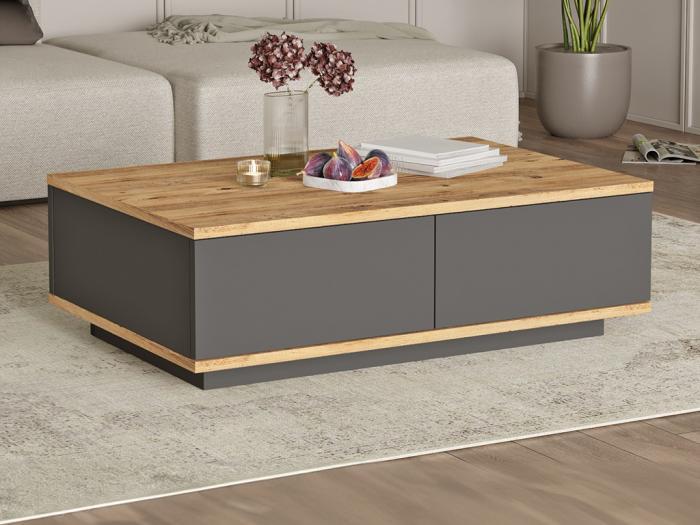 Table basse avec 2 portes - naturel clair et anthracite - Table basse avec 2 portes - naturel clair et anthracite -