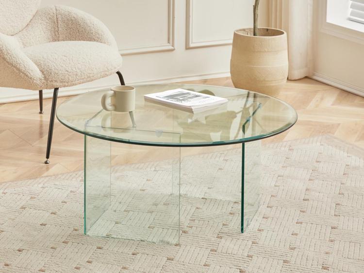 Table basse ronde design en verre trempé - transparent - Table basse ronde design en verre trempé - transparent -