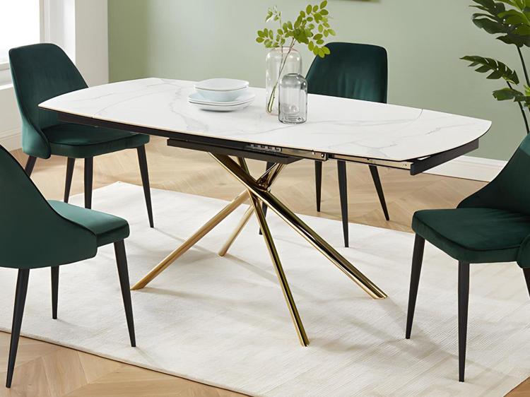 Table à manger extensible - 4/6 couverts- céramique / métal Table à manger extensible - 4/6 couverts- céramique / métal