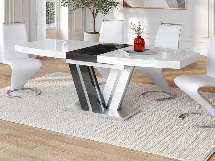 Table à manger extensible - 6 à 8 couverts - mdf laqué gris Table à manger extensible - 6 à 8 couverts - mdf laqué gris